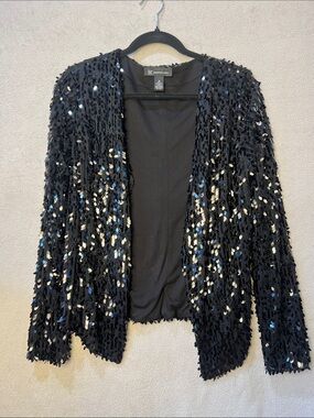 INC International Concepts Black Sequin Open-Front Cardigan